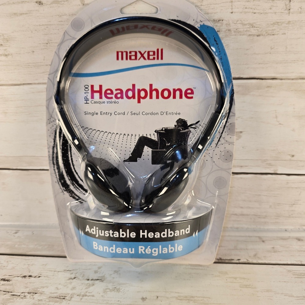 NEW Maxell HP-100 Stereo Headphones Wired On-Ear Adjustable Headband Blk 190319